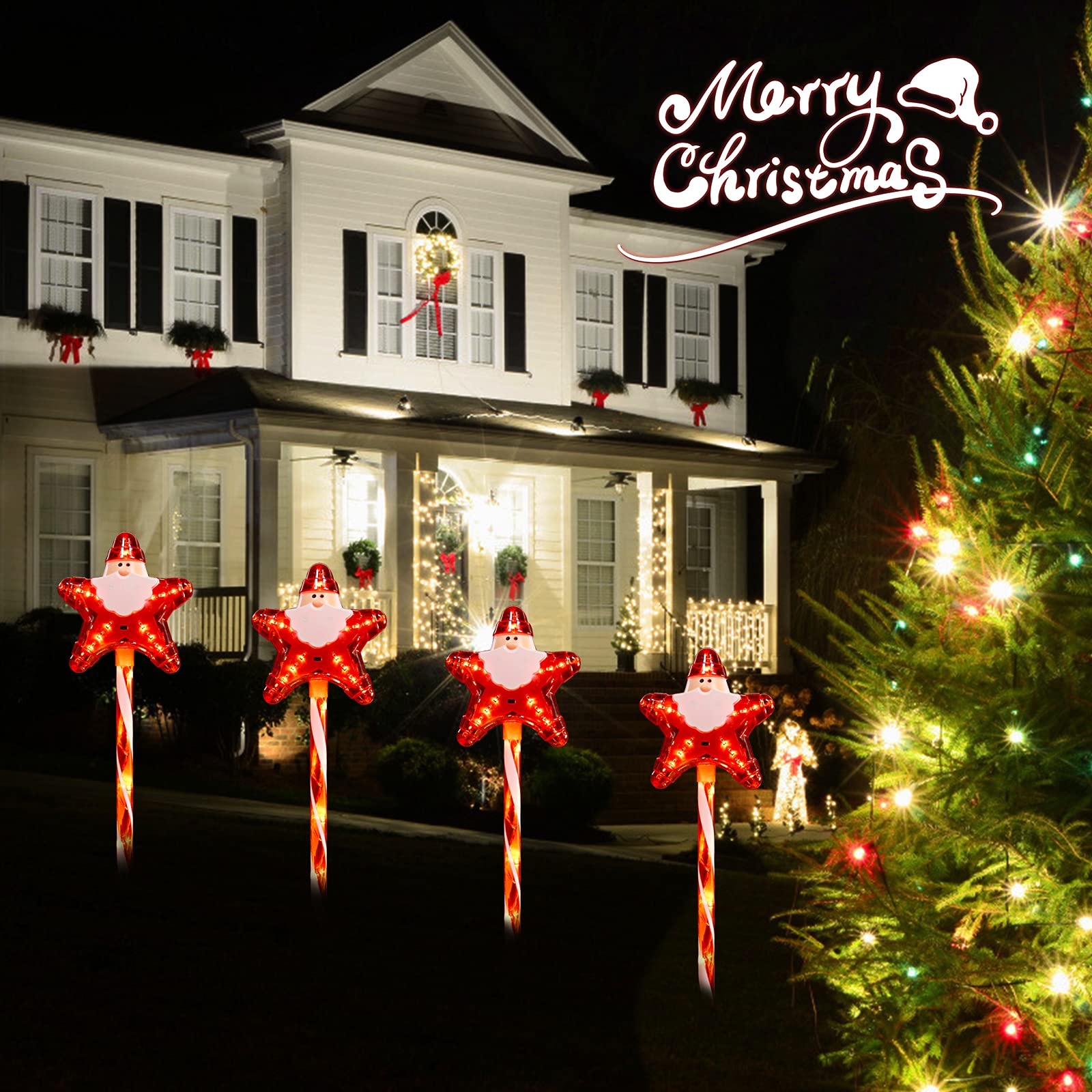 15.8 Feet / 4 Santa Star Lights / Twinkle