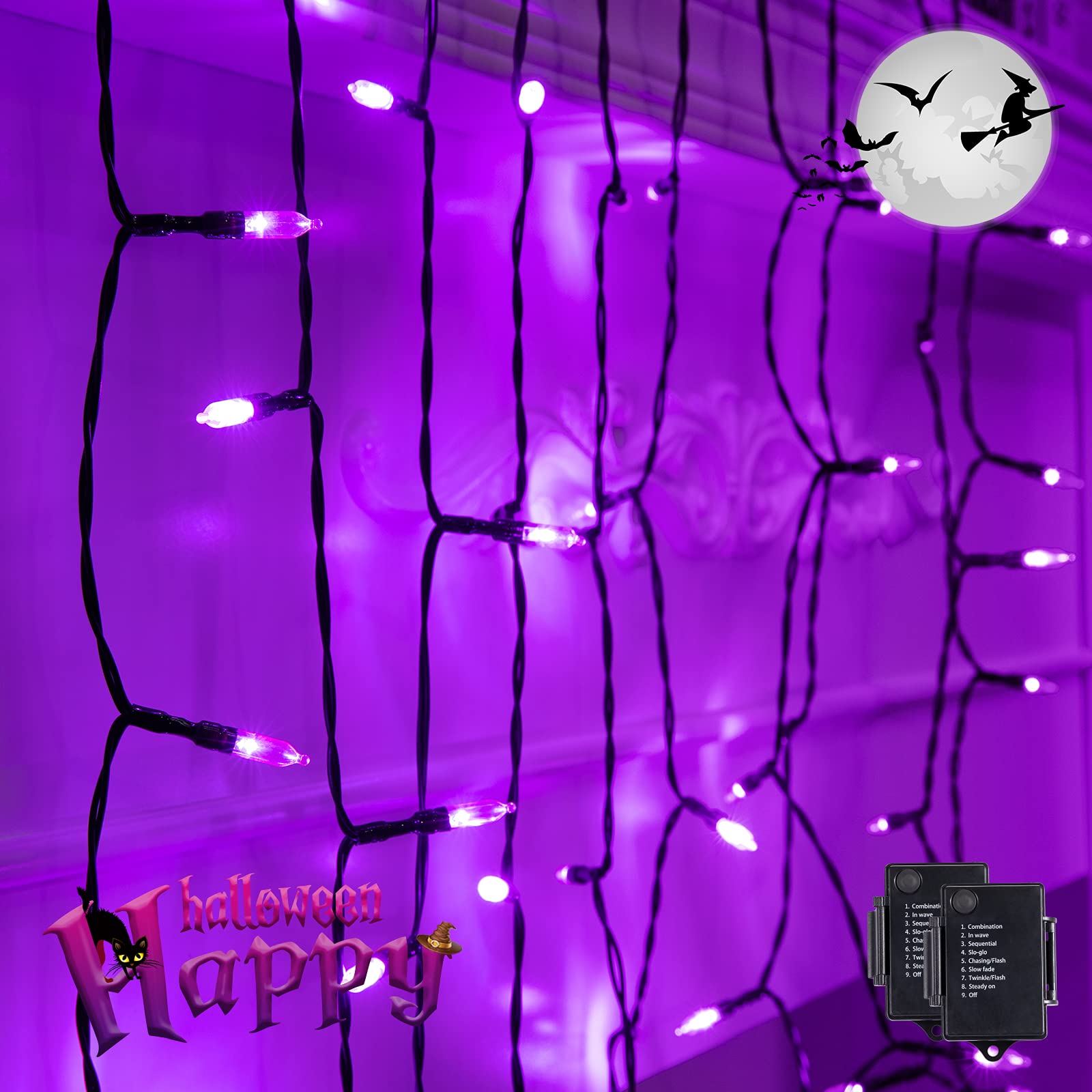 2 x 18 Feet / 50 LED / Purple / Black Wire