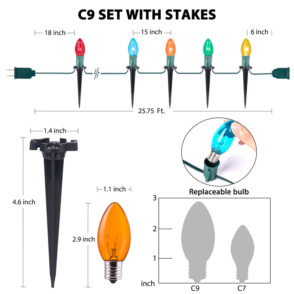 25.7 Feet / 20 ClearBulbs / Multicolor