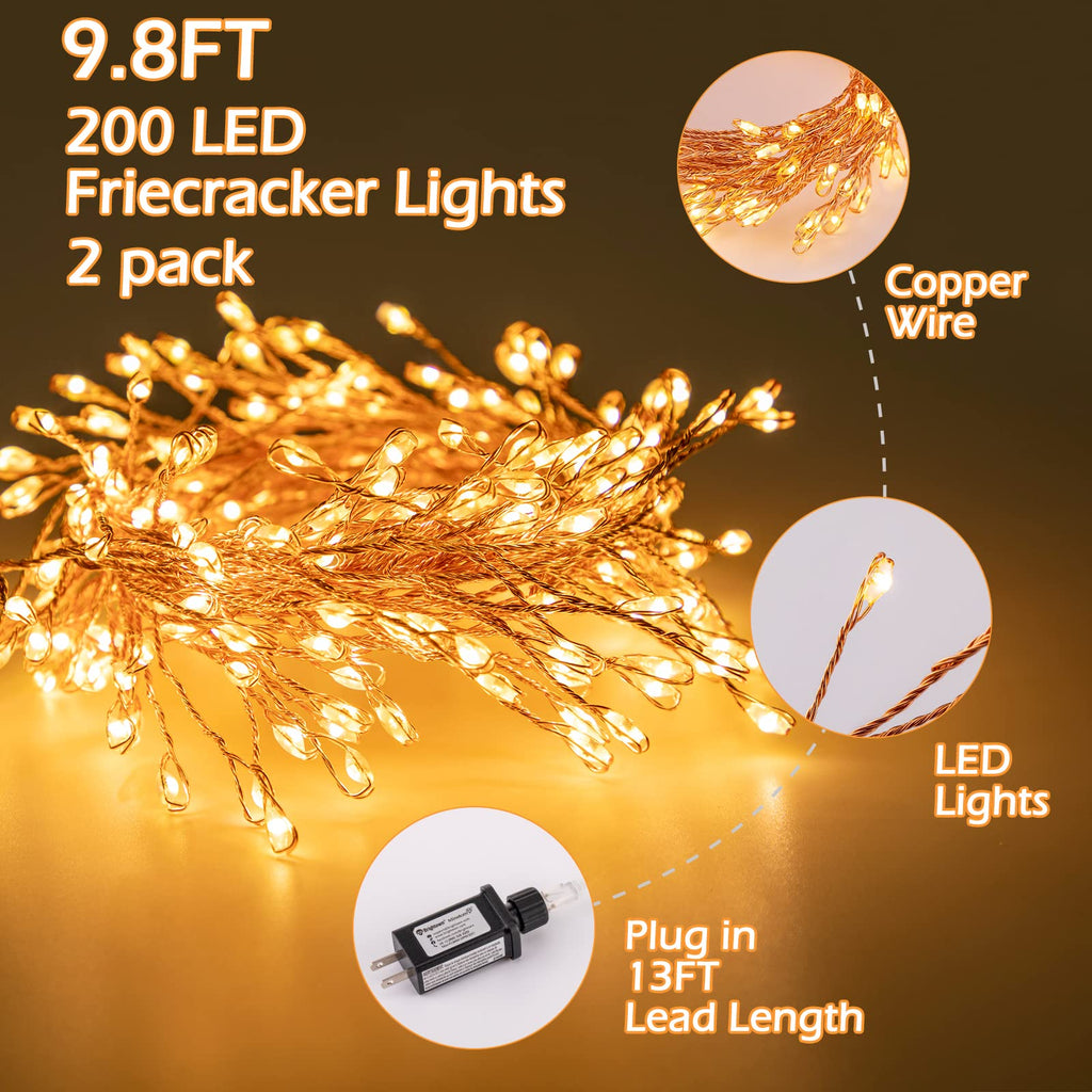 2 x 10 Feet / 200 LED / Warm White / Copper Wire