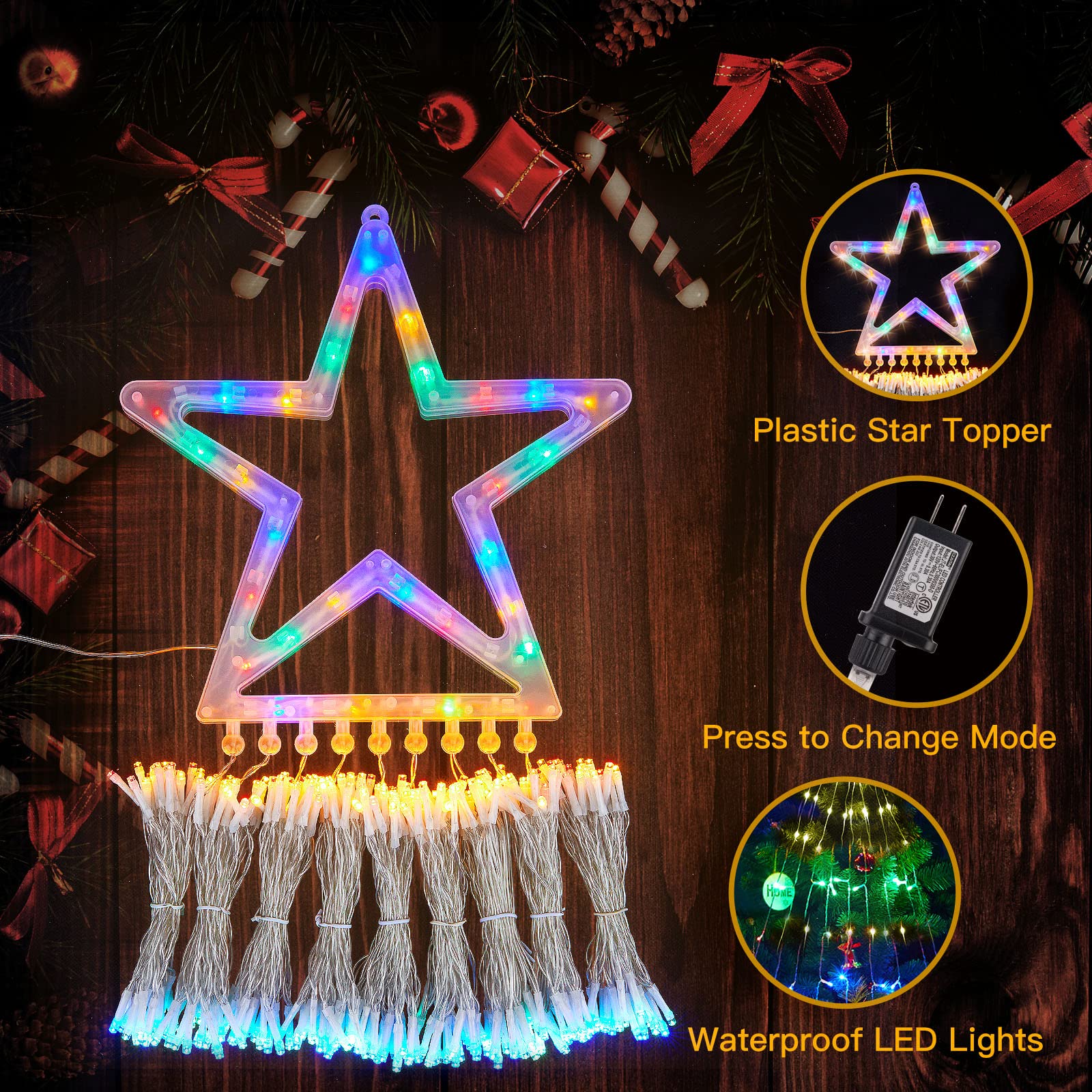 Christmas Plastic LED Tree String Lights with Star Topper