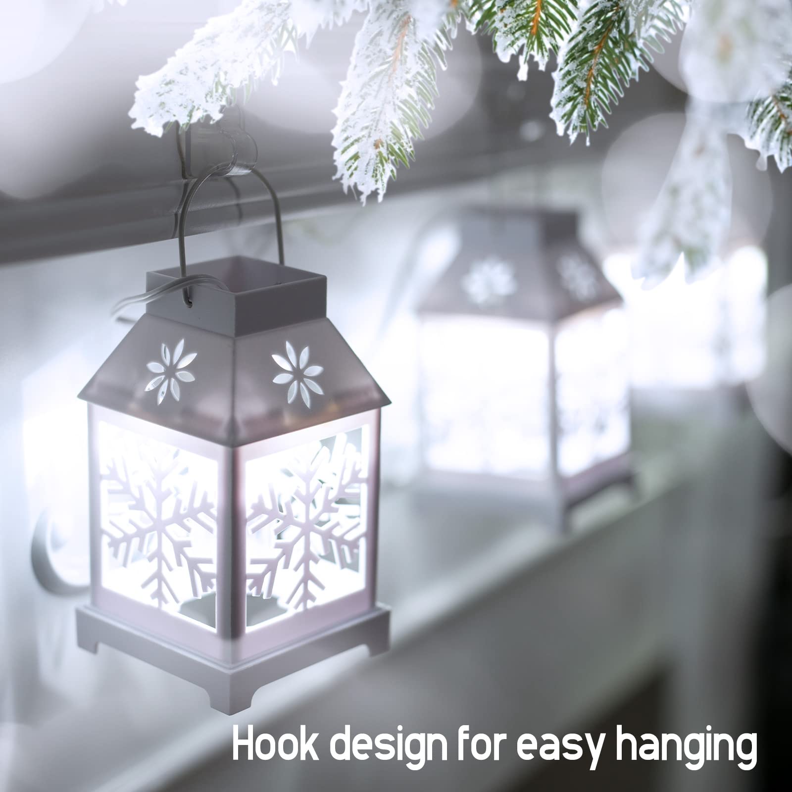 Christmas Lantern String Lights with Snowflake Projector