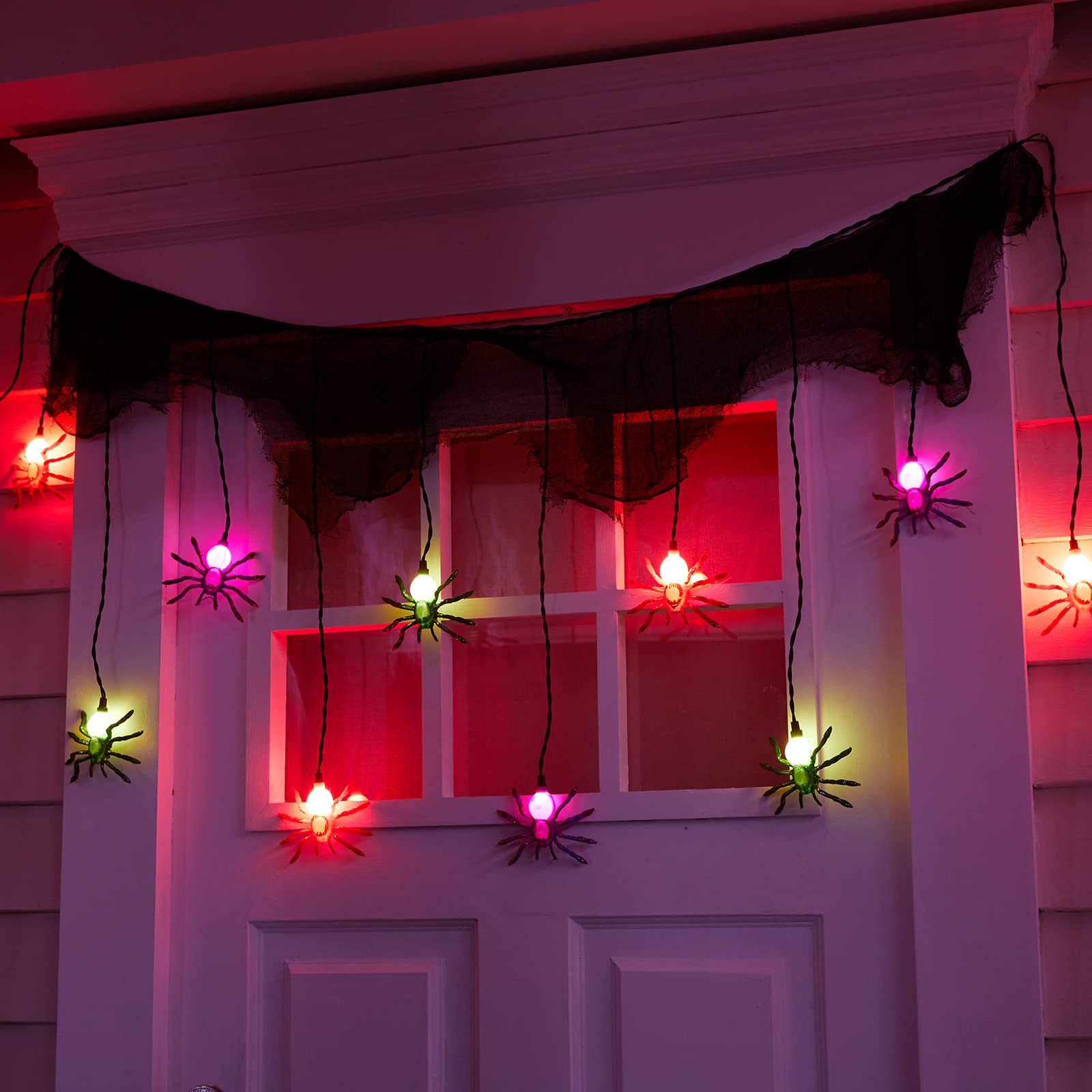 Halloween Spider String Lights with Black Mesh, Multicolor