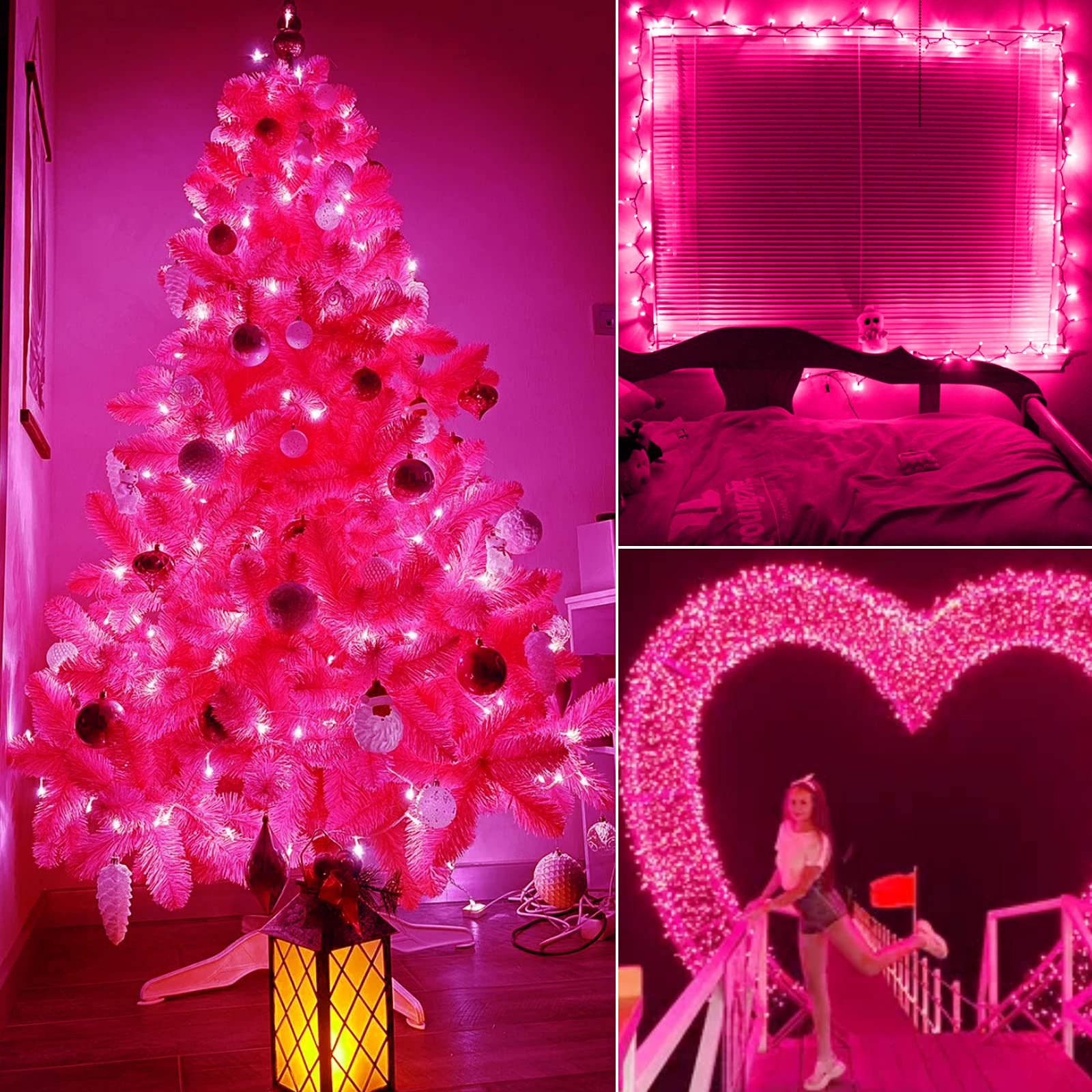 1 x 25 Feet / 100 Bulbs / Pink / White Wire