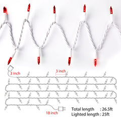 1 x 25 Feet / 100 Bulbs / Red / White Wire