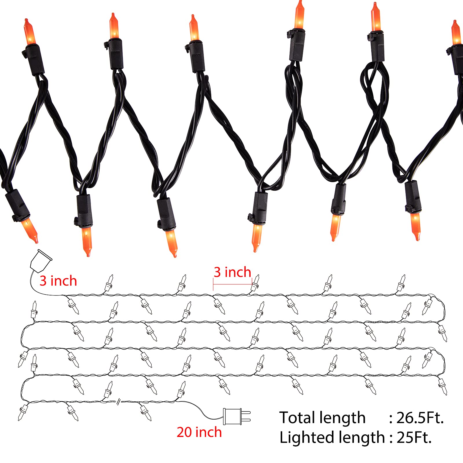 2 x 25 Feet / 100 Bulbs / Orange