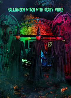Halloween Battery Operated LED Witches with Stakes & Scary Screaming, 3PC