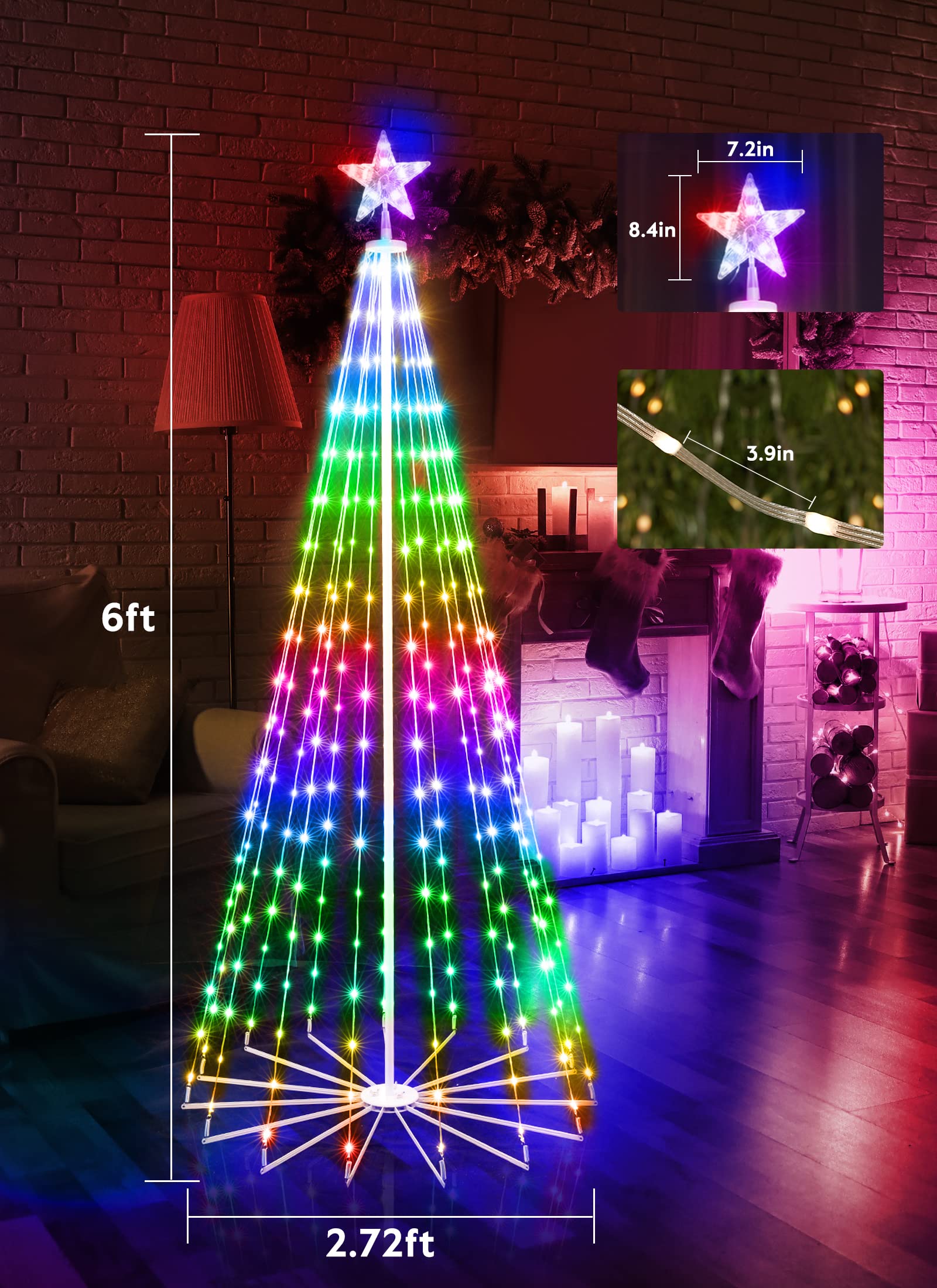 Christmas Smart Cone Tree Light with Star Topper, Remote & APP Control, 16 Colors, 34 Modes