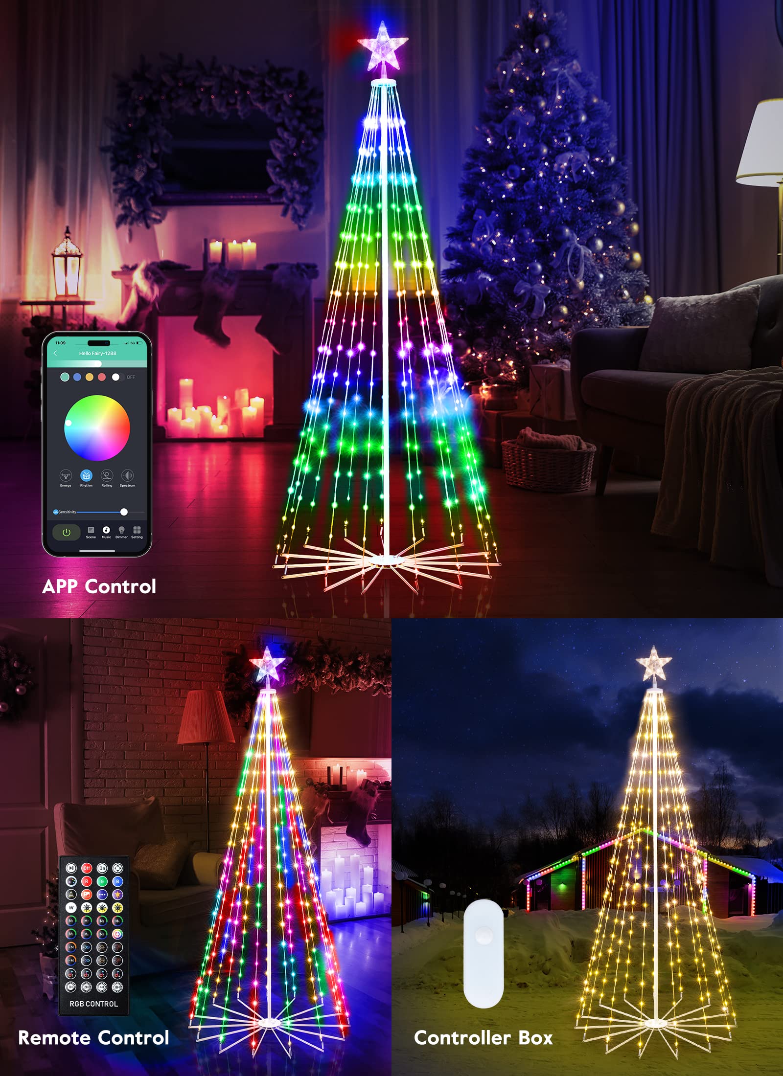Christmas Smart Cone Tree Light with Star Topper, Remote & APP Control, 16 Colors, 34 Modes